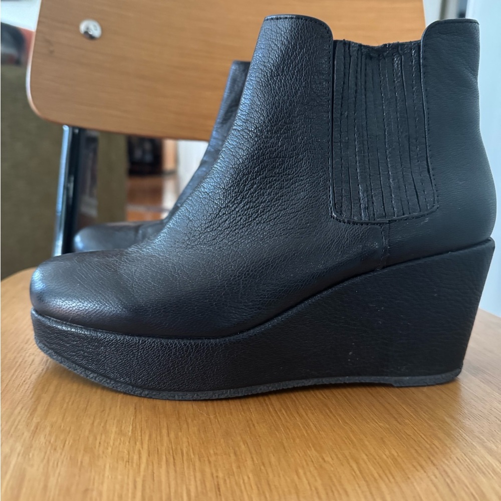 BCBGeneration Black Leather Wedge Boots